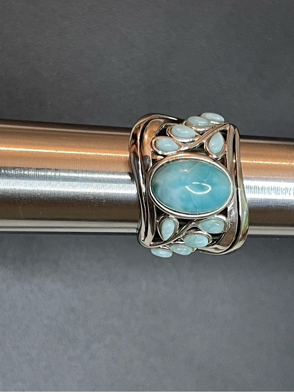 Sterling Silver Larimar Floral Band Ring in Light Blue
